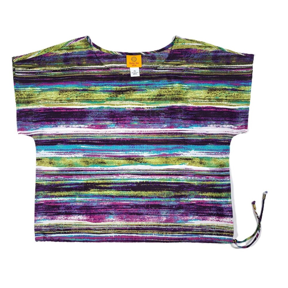 Ruby Rd Womens Short Cap Sleeve Top Blouse Shirt Striped Watercolors Cropped PS